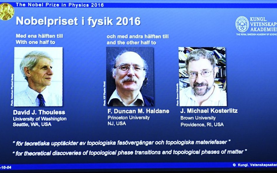David Thouless, Duncan Haldane i Michael Kosterlitz laureatami Nobla z fizyki