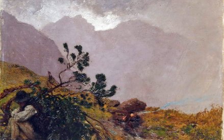 Wojciech Gerson, „Pejzaż tatrzański z góralem w 1860 roku”