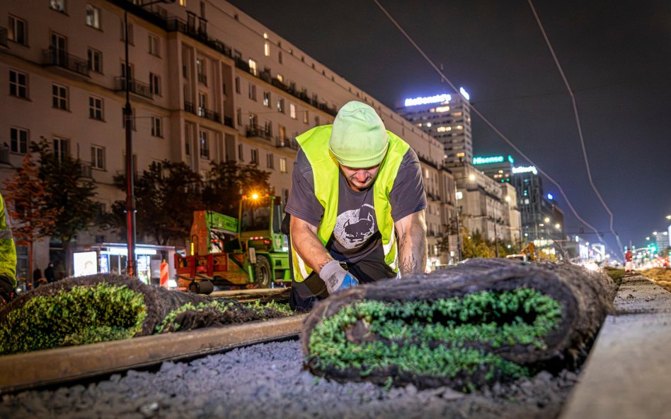 Każda mata z rochodnikiem jest docinana do szerokości torowiska