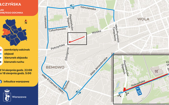 Mapa objazdu na Połczyńskiej