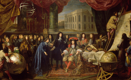 „Colbert przedstawia Ludwikowi XIV członków Królewskiej Akademii Nauk w 1667 r.” – obraz Henriego Te
