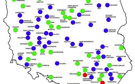 Sądy oznaczone kolorem niebieskim odzyskały samodzielność 1 stycznia 2015 r., oznaczone kolorem ziel