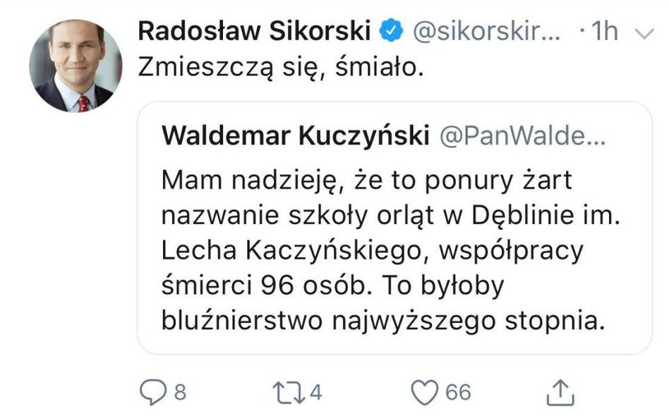 "Zmieszczą się, śmiało". Kontrowersyjny wpis Sikorskiego