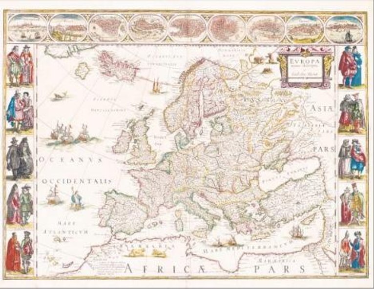 Dekoracyjna mapa Europy z XVII wieku.