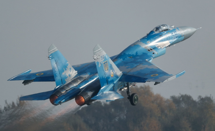 Ukraiński myśliwiec Su-27 podczas ćwiczeń wojskowych „Czyste Niebo” w 2018 roku.