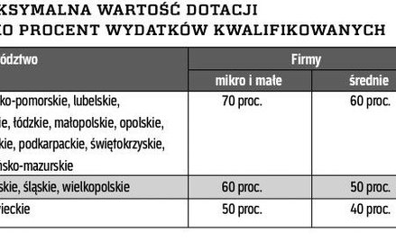 Maksymalna wartość dotacji jako procent wydatków kwalifikowanych