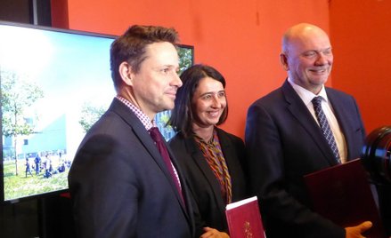 Rafał Trzaskowski, prezydent stolicy, Joanna Mytkowska, dyrektor MSN, Jerzy Werle, prezes zarządu WA