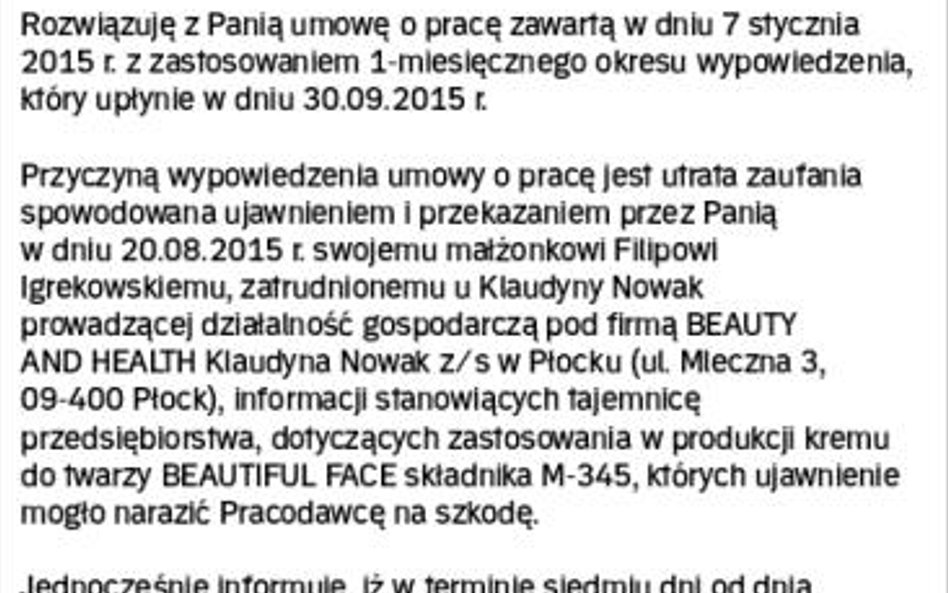 Wzór wypowiedzenia umowy