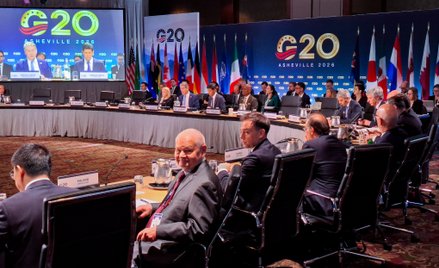 Prezes NBP Adam Glapiński i minister finansów Andrzej Domański na spotkaniu G20 Asheville 2026