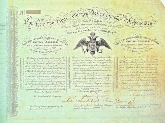 04.1840 r. Notowania pierwszych akcji Kolei Warszawsko- -Wiedeńskiej.