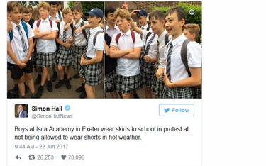 Wielka Brytania: Protest uczniów - przyszli do szkoły w spódniczkach