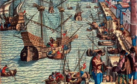 Wiek XVI:?flotylla galeonów odpływa z Lizbony do Ameryki