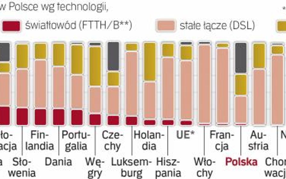 W Europie dominują dwie technologie stacjonarnego Internetu