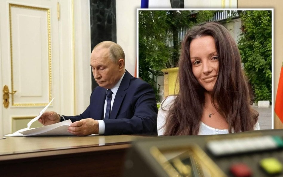 Rosyjski dyktator i zbrodniarz wojenny Władimir Putin. W tle Rita Flores, którą zwerbowało FSB do po
