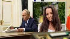 Rosyjski dyktator i zbrodniarz wojenny Władimir Putin. W tle Rita Flores, którą zwerbowało FSB do po