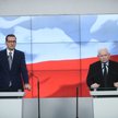 Prezes PiS Jarosław Kaczyński i premier Mateusz Morawiecki na wspólnej konferencji prasowej
