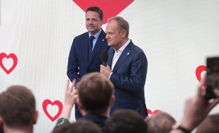 Prezydent Warszawy Rafał Trzaskowski i premier RP, przewodniczący Platformy Obywatelskiej Donald Tus