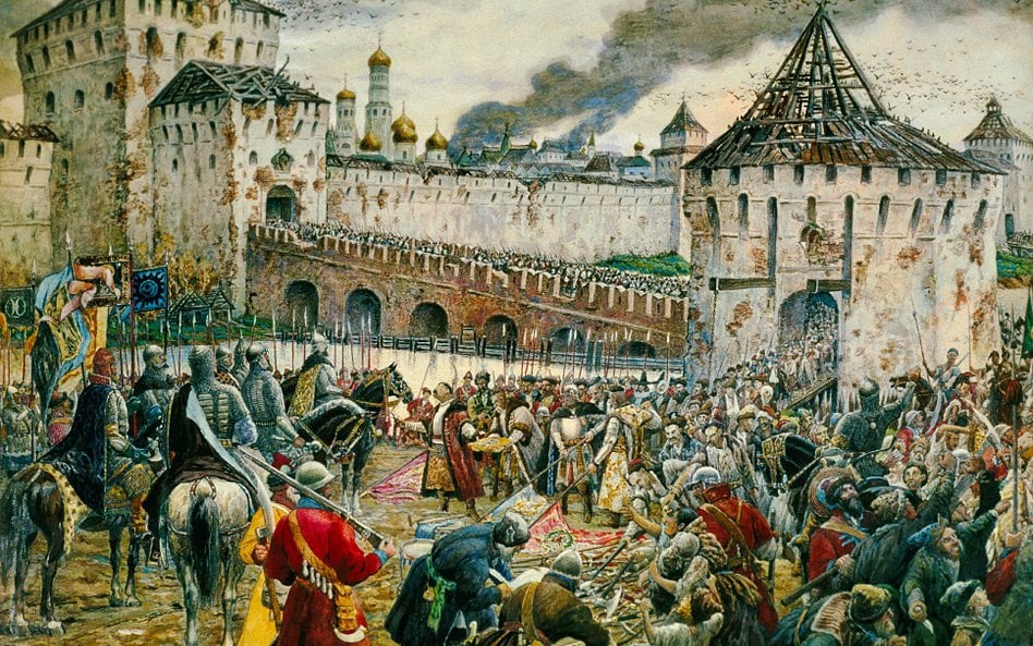 Ernst Lissner, „Polacy oddają Kreml moskiewski księciu Pożarskiemu w 1612 r.” – akwarela na papierze