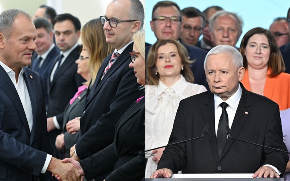 Premier Donald Tusk i prezes Prawa i Sprawiedliwości Jarosław Kaczyński