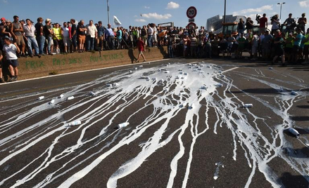 Francuscy farmerzy walczą z tanim, importowanym mlekiem. Na zdjęciu blokada w Lyonie