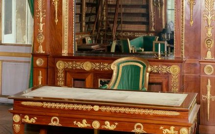 François-Honoré-Georges Jacob-Desmalter, Biurko mechaniczne, 1808, mahoń, brąz złocony, aksamit, Com