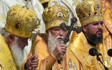 Patriarcha Filaret (w środku) podczas uroczystości z okazji 1030. rocznicy chrztu Rusi Kijowskiej, 2