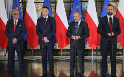 Od lewej: liderzy Nowej Lewicy, Polski 2050, PO i PSL - Włodzimierz Czarzasty, Szymon Hołownia, Dona