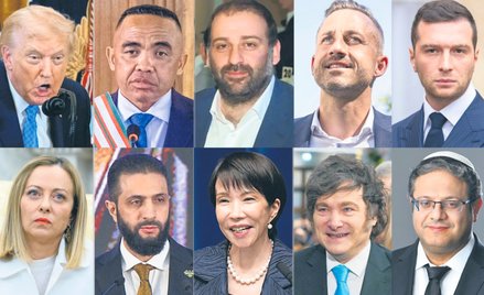 Górny rząd: Donald Trump, Michael Randrianirina, Timur Mindicz, Ulrich Siegmund, Jordan Bardella. Do