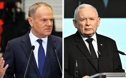 Premier RP, przewodniczący Koalicji Obywatelskiej Donald Tusk oraz prezes PiS Jarosław Kaczyński