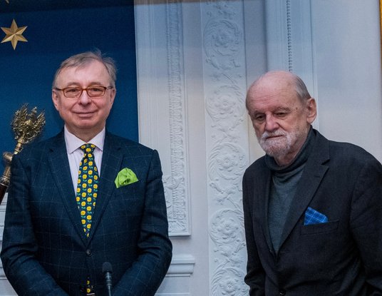 24 stycznia 2024 r., Uniwersytet Warszawski. Od lewej: Andrzej Sadowski i Andrzej Machalski
