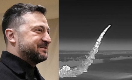 Wołodymyr Zełenski i zamieszczone przez niego nagranie startu rakiety FP-5 Flamingo