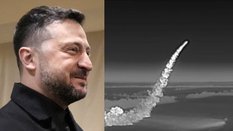 Wołodymyr Zełenski i zamieszczone przez niego nagranie startu rakiety FP-5 Flamingo