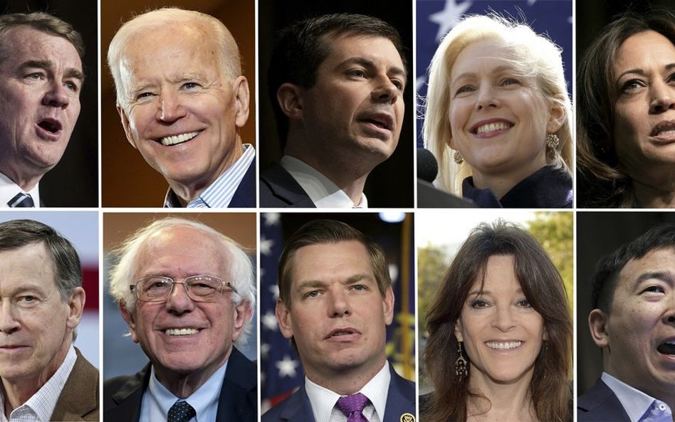 W górnym rzędzie od lewej: Michael Bennet, Joe Bide, Pete Buttigieg, Kirsten Gillibrand, Kamala Harr