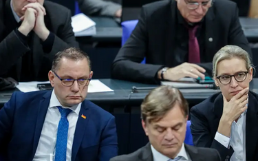 Politycy AfD w Bundestagu: Tino Chrupalla, Alice Weidel i Bernd Baumann