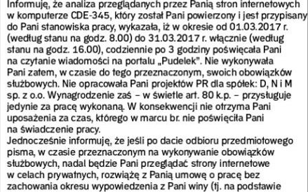 Pismo informujące o redukcji wynagrodzenia