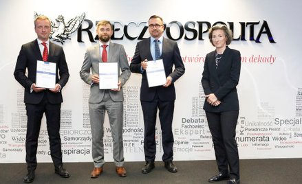 Od prawej w-ce prezes Gremi Media S.A., Maria Wysocka, Marek Jarocki (EY), Marcin Sidelnik (PwC), Ja