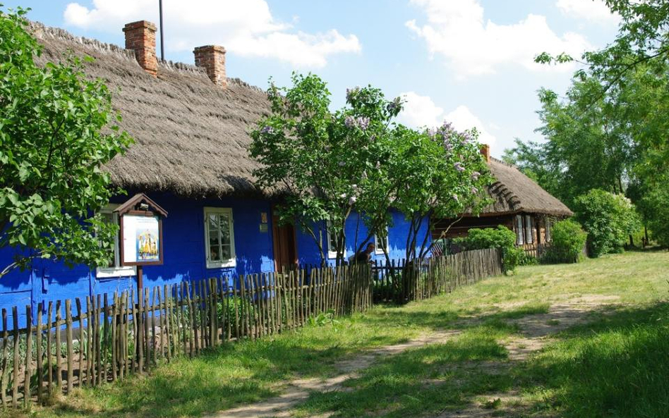 Skansen w Maurzycach; Chałupy przy drodze przez ulicówkę, fot. M. Bartosiewicz