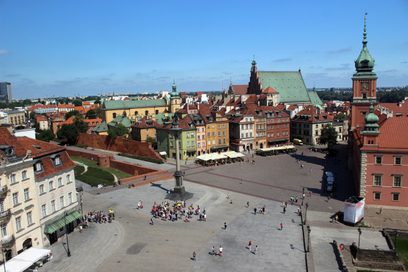 Widok na Plac Zamkowy z wieży Kościoła św. Anny