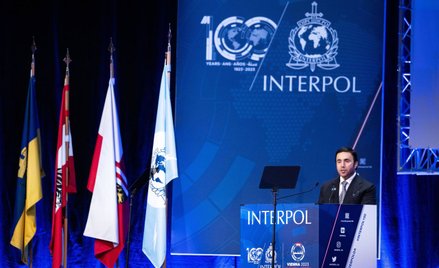 Ahmed Naser Al-Raisi, Prezydent Międzynarodowej Organizacji Policji Kryminalnej (Interpol) wygłasza 