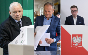 Jarosław Kaczyński, Donald Tusk i Szymon Hołownia w czasie głosowania