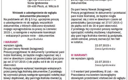 Przykład wniosku pracownika o udostępnienie dokumentów płacowych do wglądu