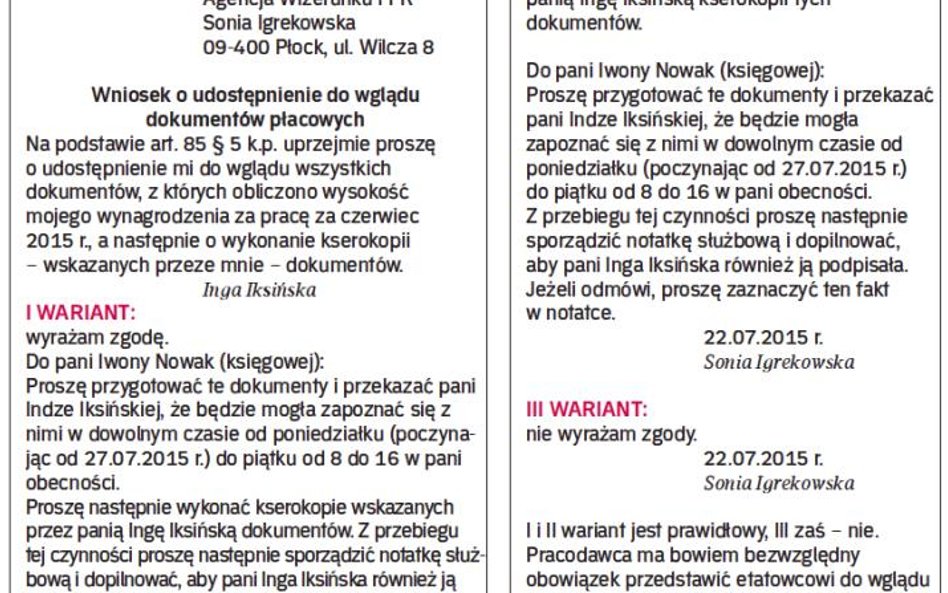 Przykład wniosku pracownika o udostępnienie dokumentów płacowych do wglądu