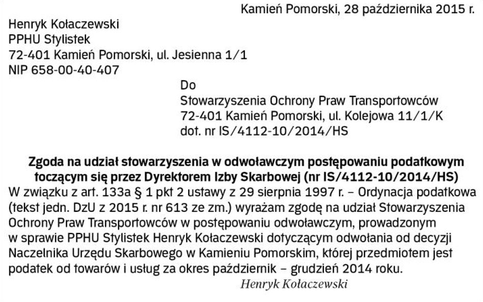 WZÓR zgody podatnika na udział organizacji społecznej w postępowaniu podatkowym