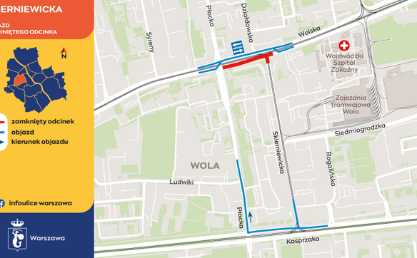 Mapa objazdu na Woli