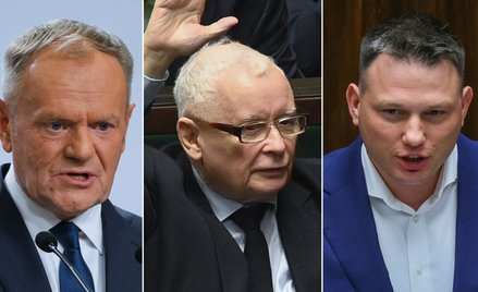Donald Tusk, Jarosław Kaczyński i Sławomir Mentzen