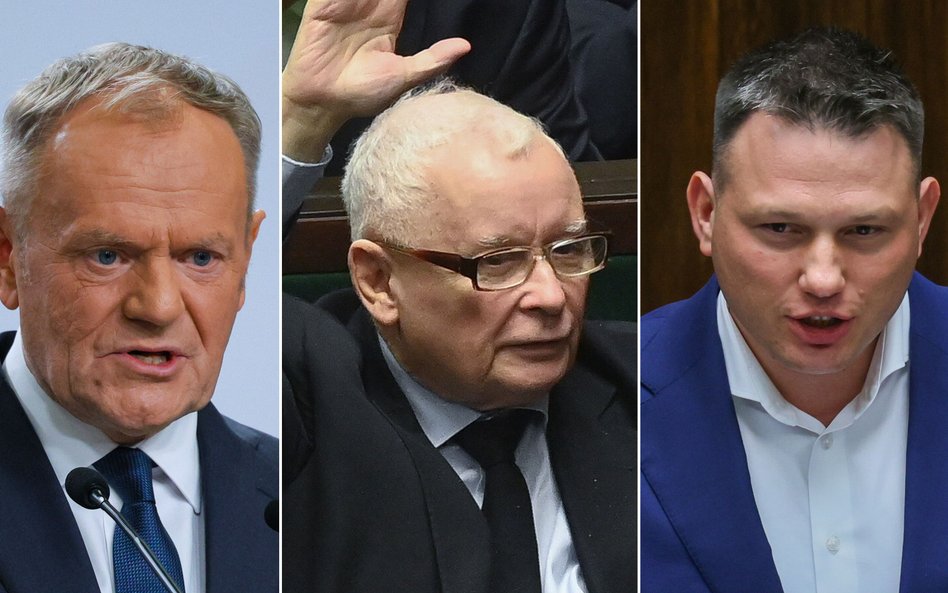 Donald Tusk, Jarosław Kaczyński i Sławomir Mentzen