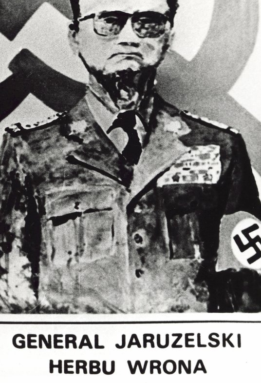 Karykatura gen. Jaruzelskiego. Tę ulotkę znaleziono w 1990 r. w warszawskim skupie makulatury przy u