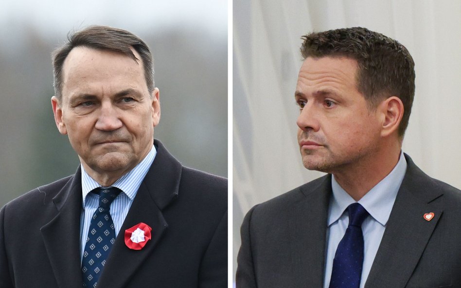 Szef MSZ Radosław Sikorski i prezydent Warszawy Rafał Trzaskowski