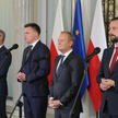 Przewodniczący PO Donald Tusk, iderzy Trzeciej Drogi Szymon Hołownia i Władysław Kosiniak-Kamysz ora