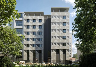 Budynek zakłada integrację funkcji mieszkaniowej z aktywnością lokalną